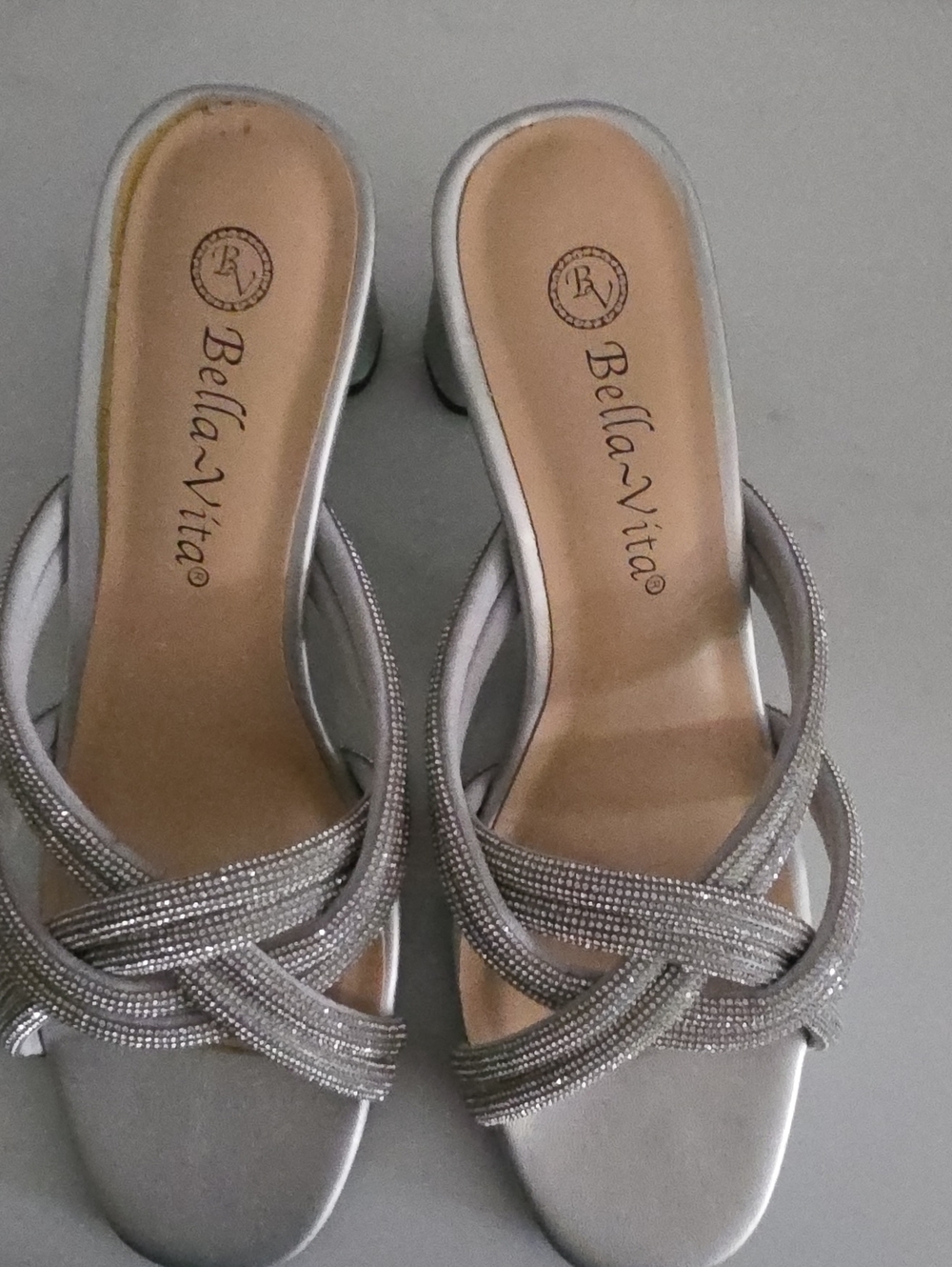 Bella Vita Silver Beaded Crisscross Mules